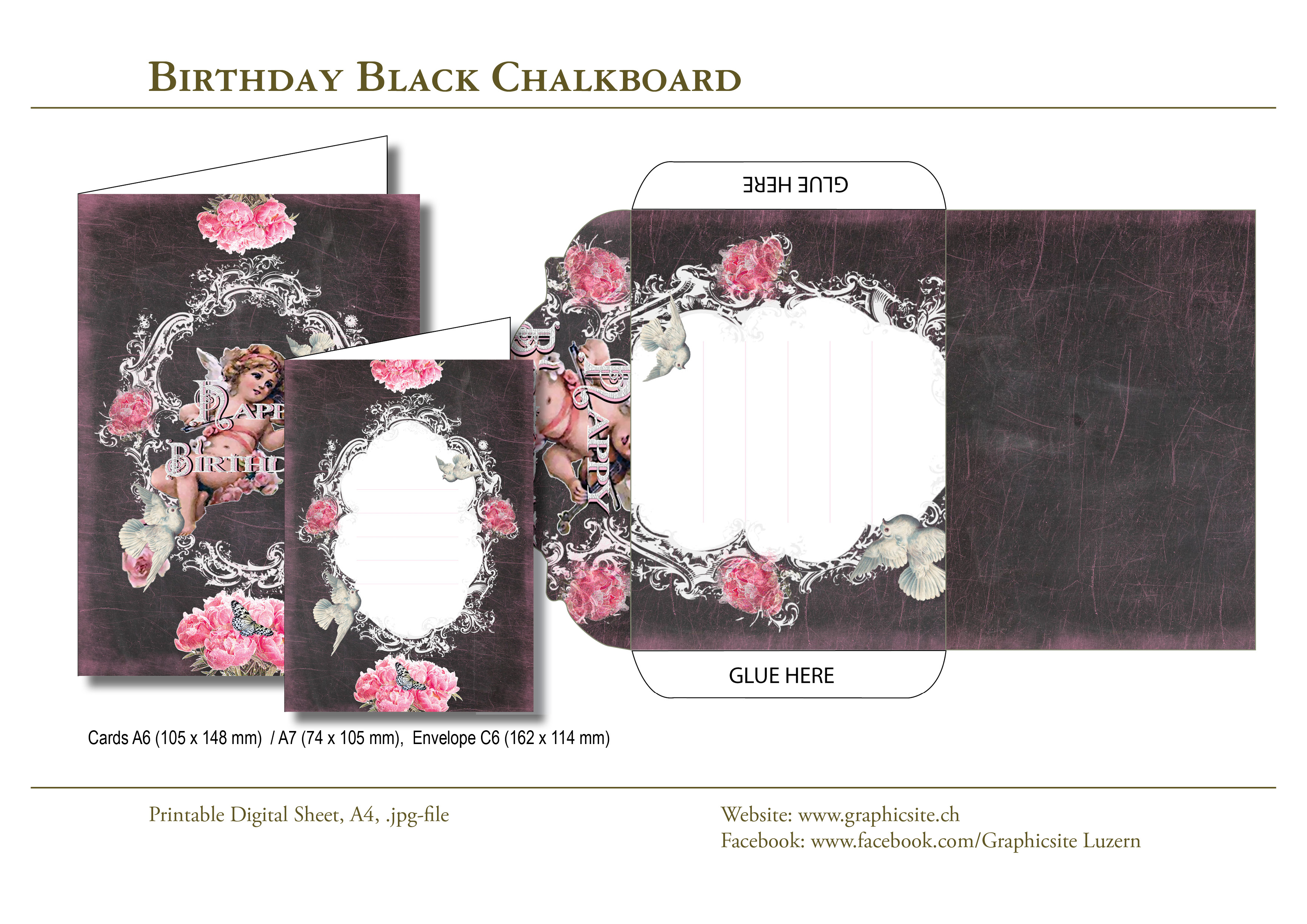Printable Sheets - DIN A-Formats - Birthday - BlackWhite, Angel, Roses